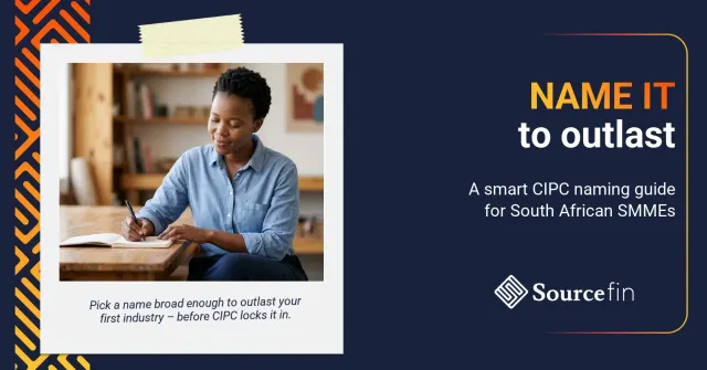 Choosing company name South Africa: SMME founder drafting CIPC name options