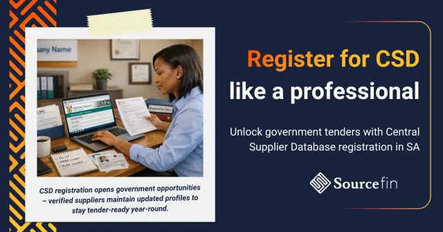 South African SMME business owner completing CSD registration online for government tender eligibility