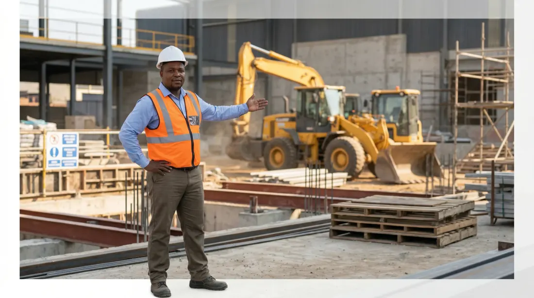 Construction contractor overseeing diesel-powered equipment at project site during South Africa fuel tender cash flow challenges