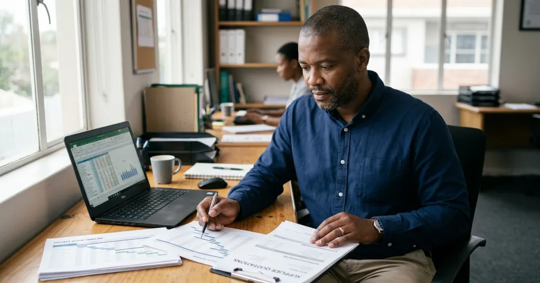 Government tenders B-BBEE South Africa SMME owner planning tender mobilisation cash flow with supplier quotations