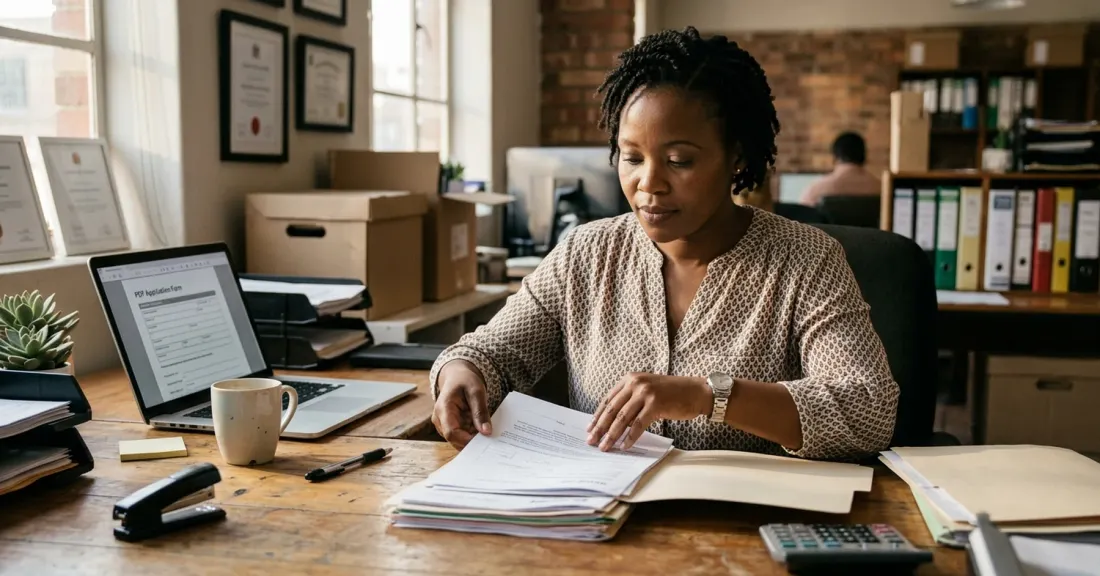 how to apply invoice discounting South Africa – South African SMME owner organising her application document bundle