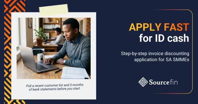 how to apply invoice discounting South Africa – South African SMME owner submitting an invoice discounting application at his desk