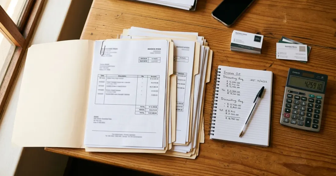 Invoice discounting documents required in practice: organised SA SMME application paperwork ready for submission