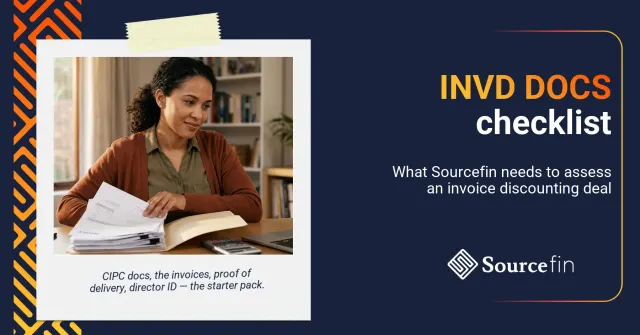 Invoice discounting documents required: SA SMME owner organising application paperwork on her desk