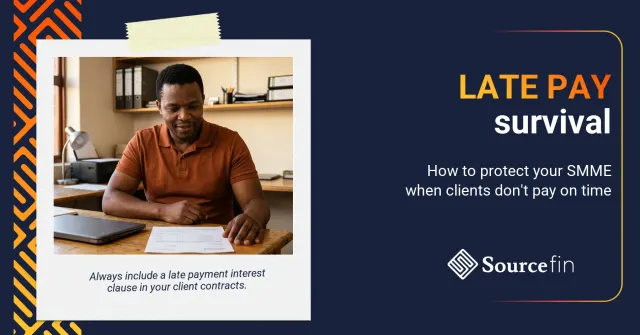 South African SMME owner reviewing overdue invoices – late payments cash flow guide