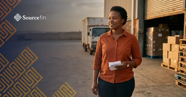 Black South African business owner outside her premises after securing NEF funding for expansion