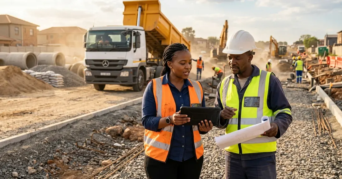 purchase order funding government tenders South Africa – South African SMME owner managing on-site delivery for an awarded government contract