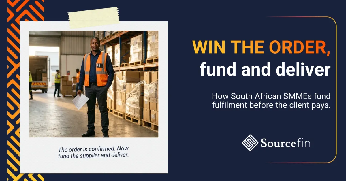 South African SMME owner at a depot managing purchase order funding South Africa fulfilment