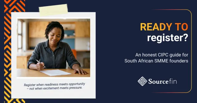 Register a business in South Africa: SMME founder weighing the decision at her workspace