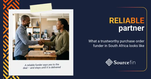 South African SMME owner and reliable purchase order funder partner completing a successful funding agreement