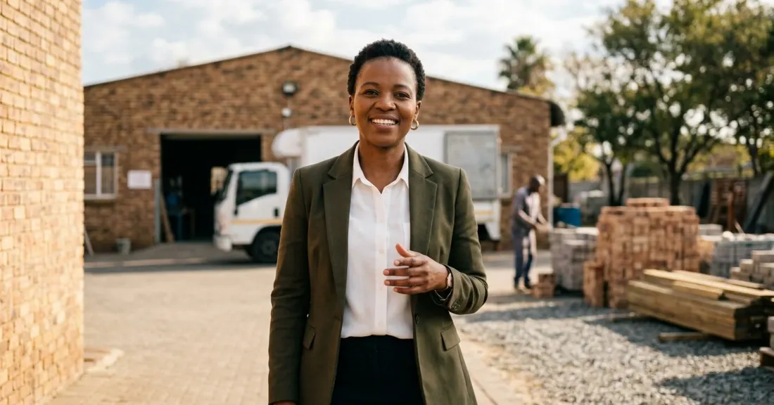 South African SMME business owner standing confidently as SA's economic outlook for 2026 improves