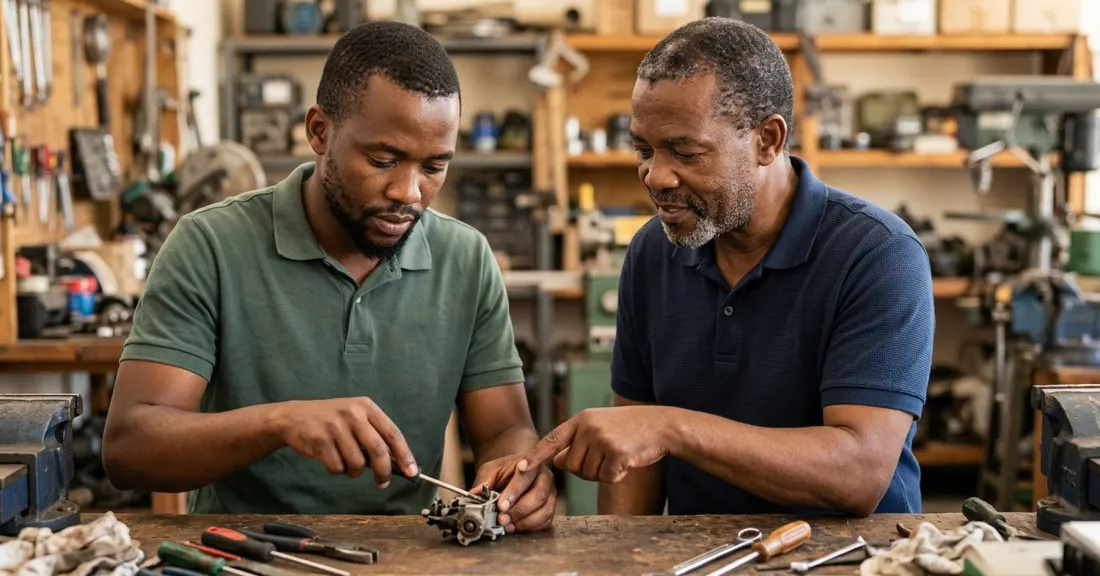 South African tradesperson receiving practical workplace training under the dual-training model introduced in the skills development levy reform 2026