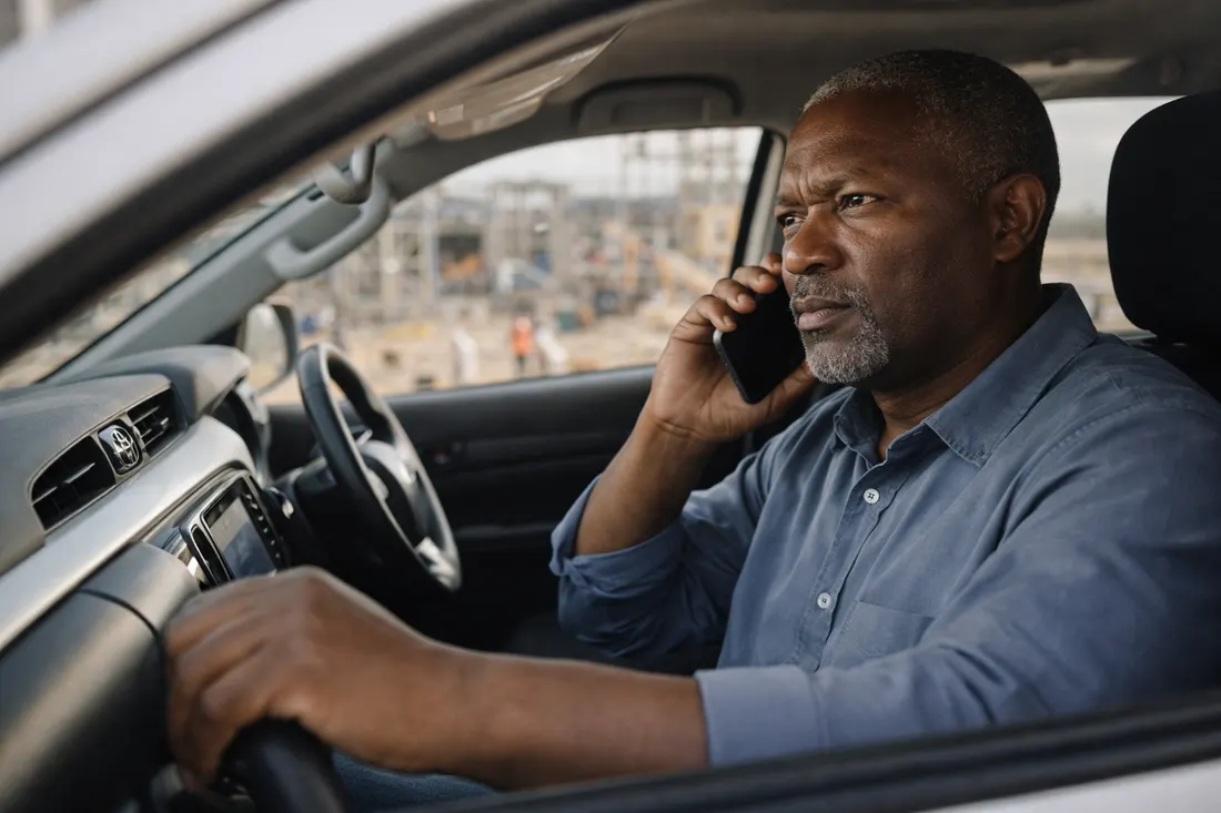 Contractor in bakkie making business calls – mobile problem-solving in South African SMME context