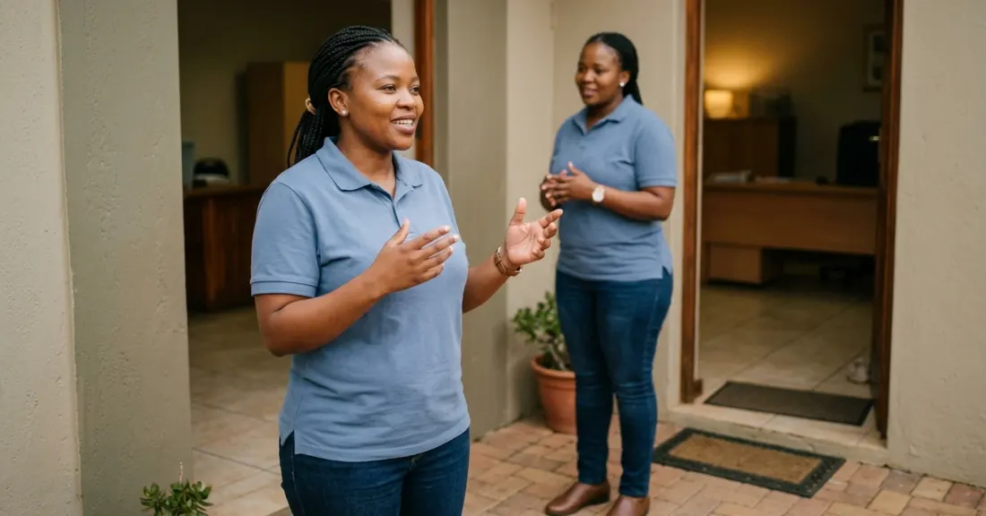Start a business with no money South Africa: SA entrepreneur on a service-business client visit