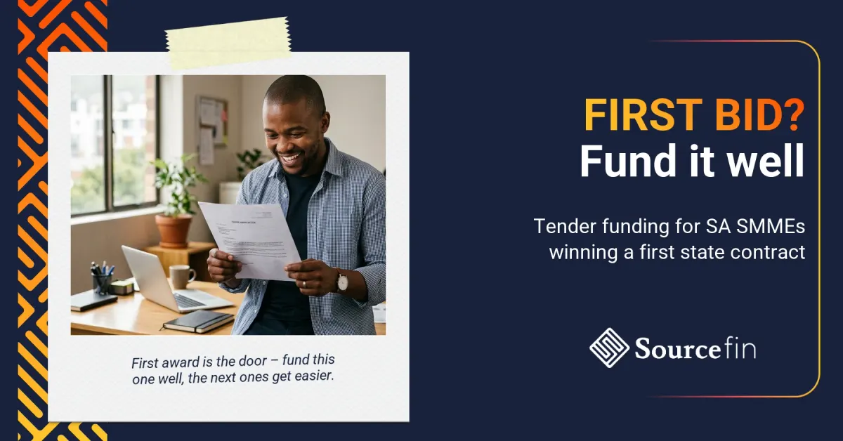 tender funding first-time bidders South Africa – South African SMME owner reading a first government tender award letter