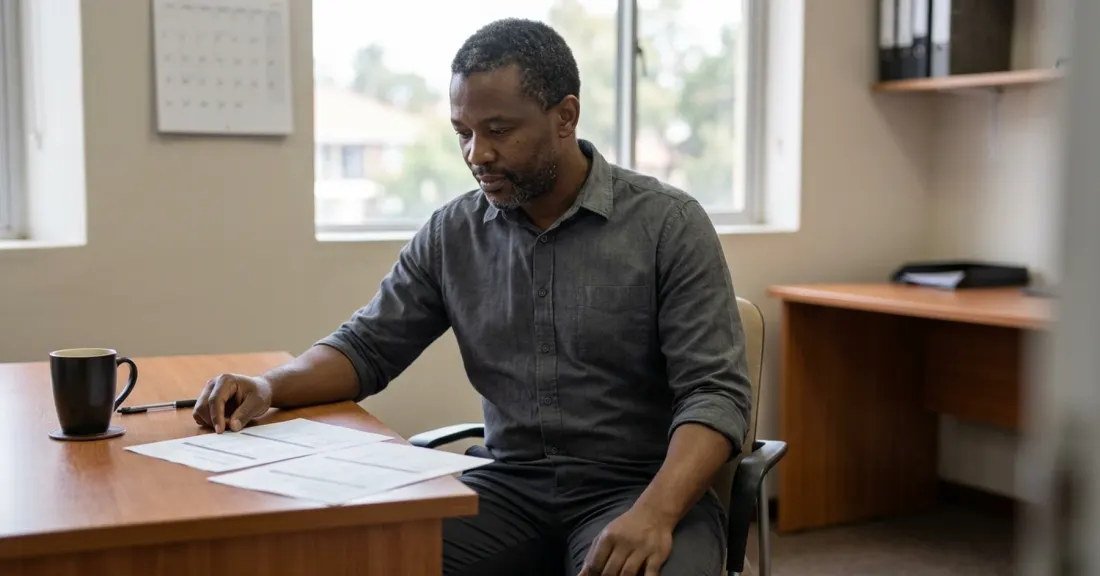working capital options South Africa SMME owner comparing facilities at his office desk