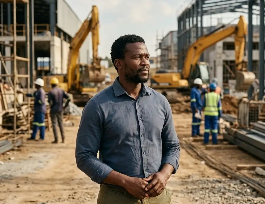 South African construction SMME owner on an infrastructure site after winning a tender
