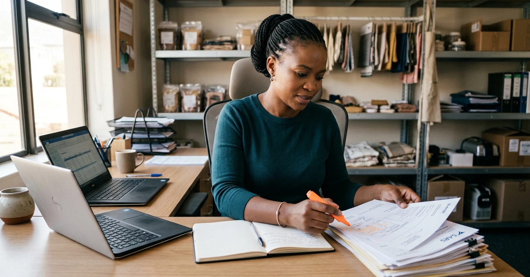 business funding bad credit South Africa – entrepreneur organising bank statements and compliance documents for a funding application