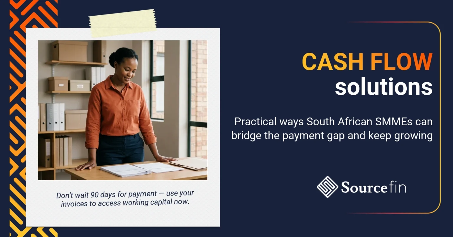 South African SMME business owner reviewing invoices — cash flow solutions for small businesses