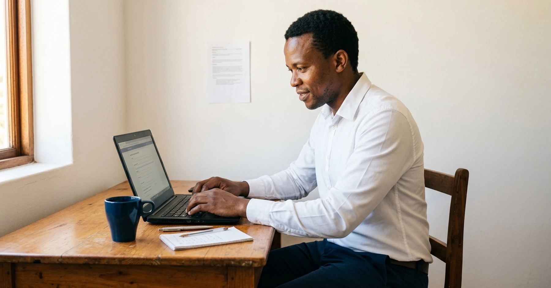 South African SMME business owner at a desk filing CIPC annual returns online