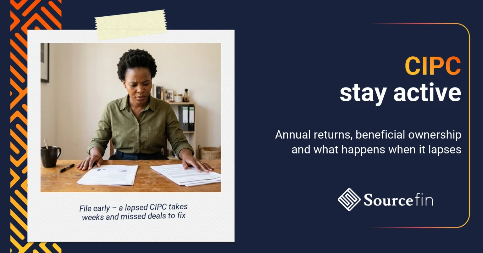 South African SMME business owner reviewing CIPC registration and annual returns compliance documents