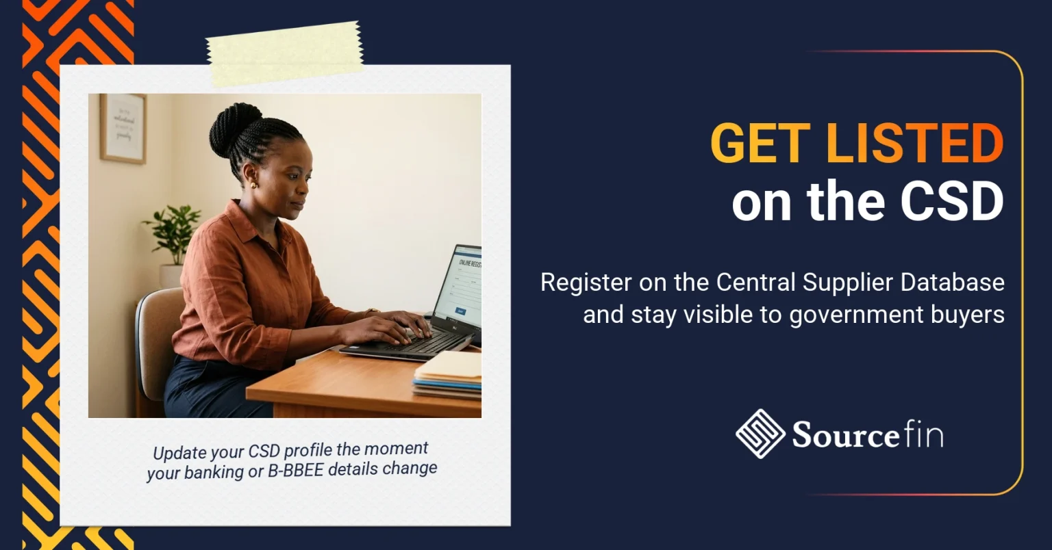 South African SMME supplier completing CSD registration on the Central Supplier Database portal