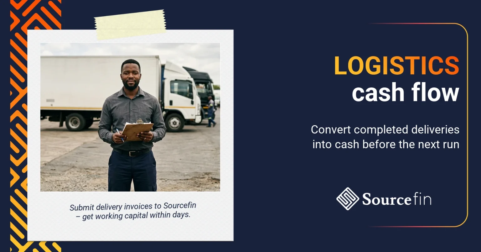 South African logistics SMME owner at transport depot — invoice discounting logistics cash flow solution