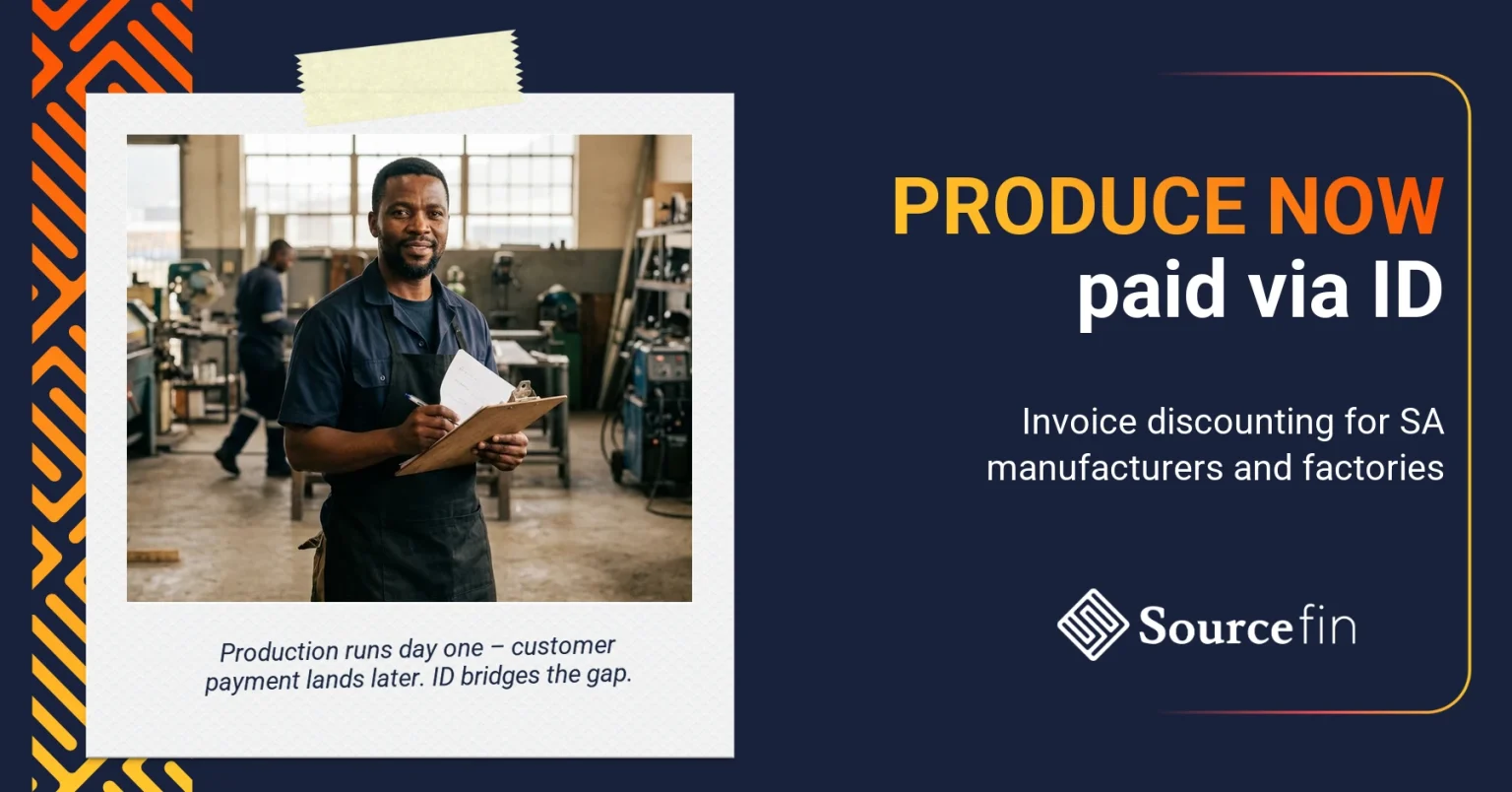 invoice discounting manufacturers South Africa – South African manufacturer in a small factory reviewing production and customer invoices