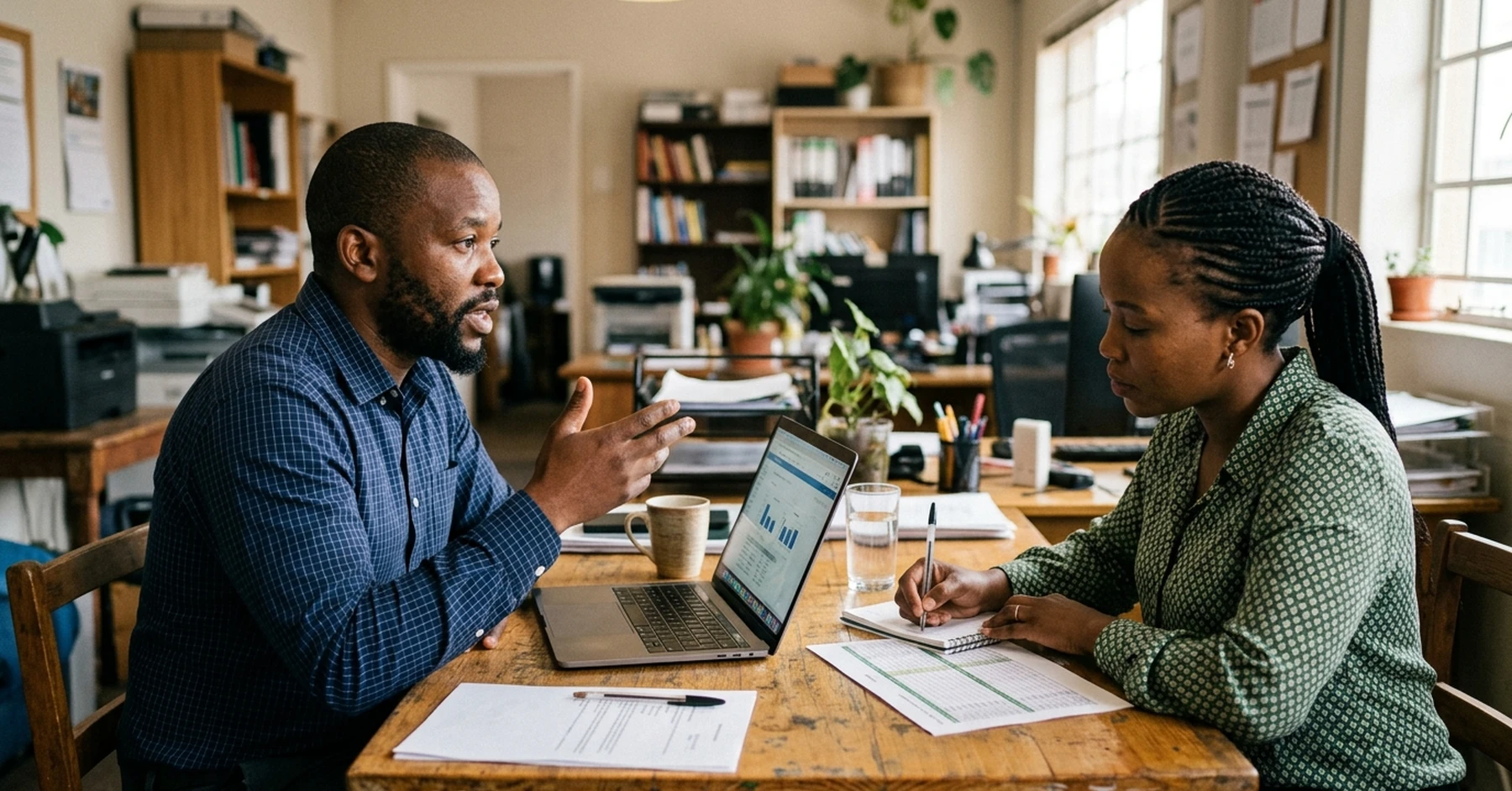 invoice discounting vs bank overdraft South Africa – South African SMME co-directors discussing which cash flow tool fits their situation