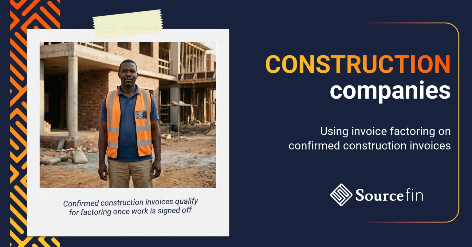 South African construction SMME owner at a building site – invoice factoring construction South Africa
