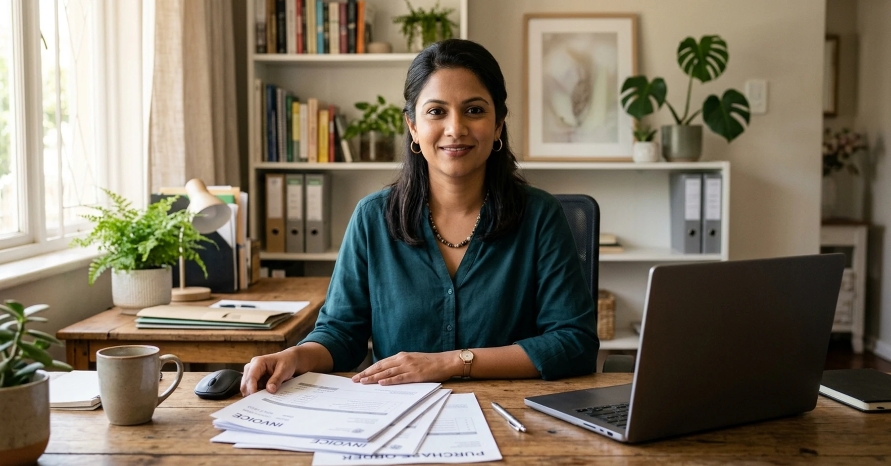 South African SMME business owner with organised invoices ready to apply for invoice factoring South Africa