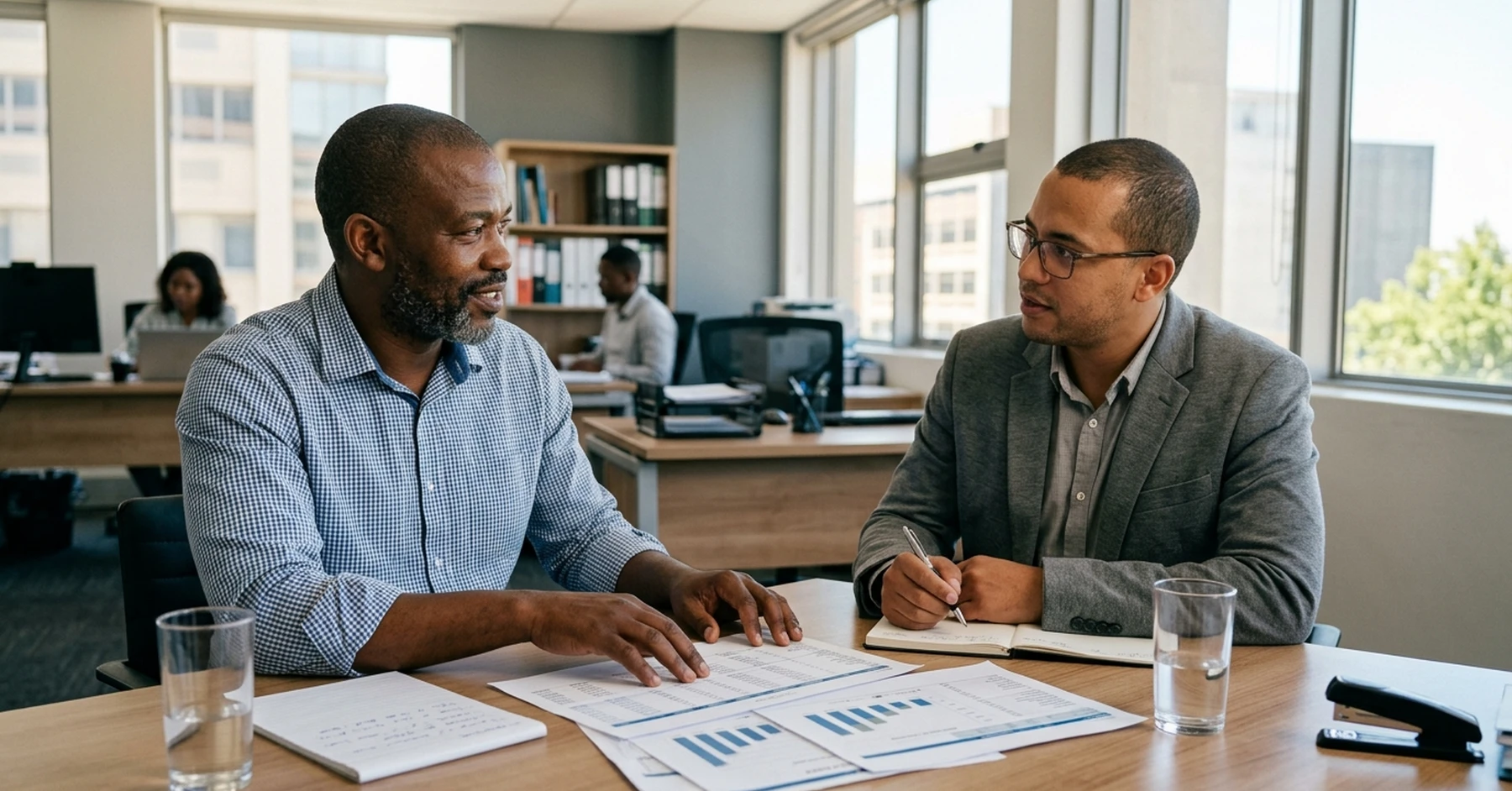 South African SMME business owner discussing invoice factoring South Africa options with a finance professional