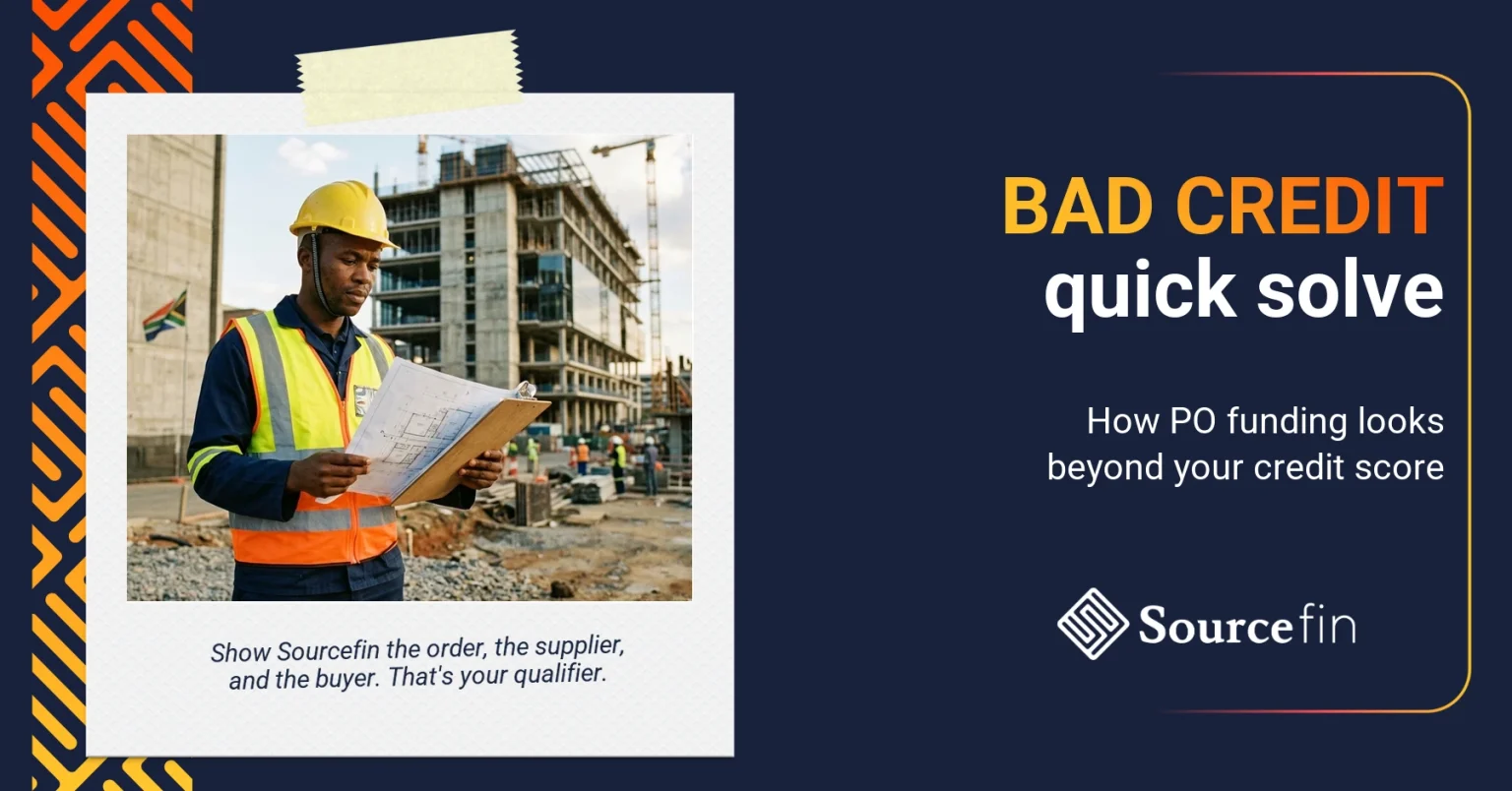 purchase order funding bad credit South Africa -- South African contractor reviewing tender documents at a construction site