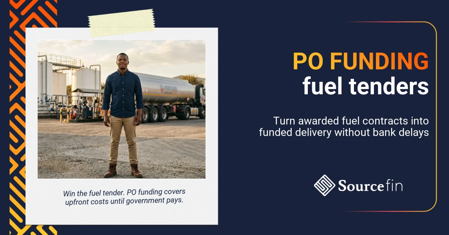 South African SMME fuel supplier at depot representing purchase order funding for fuel tenders in South Africa
