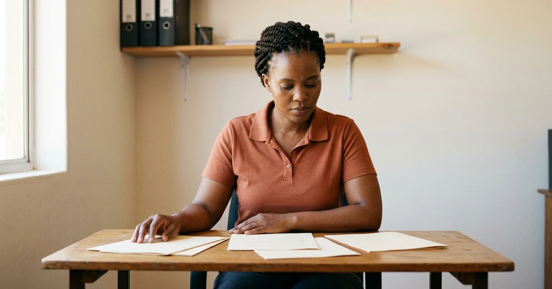 rebuild business credit score South Africa – SMME owner reviewing documents at office desk