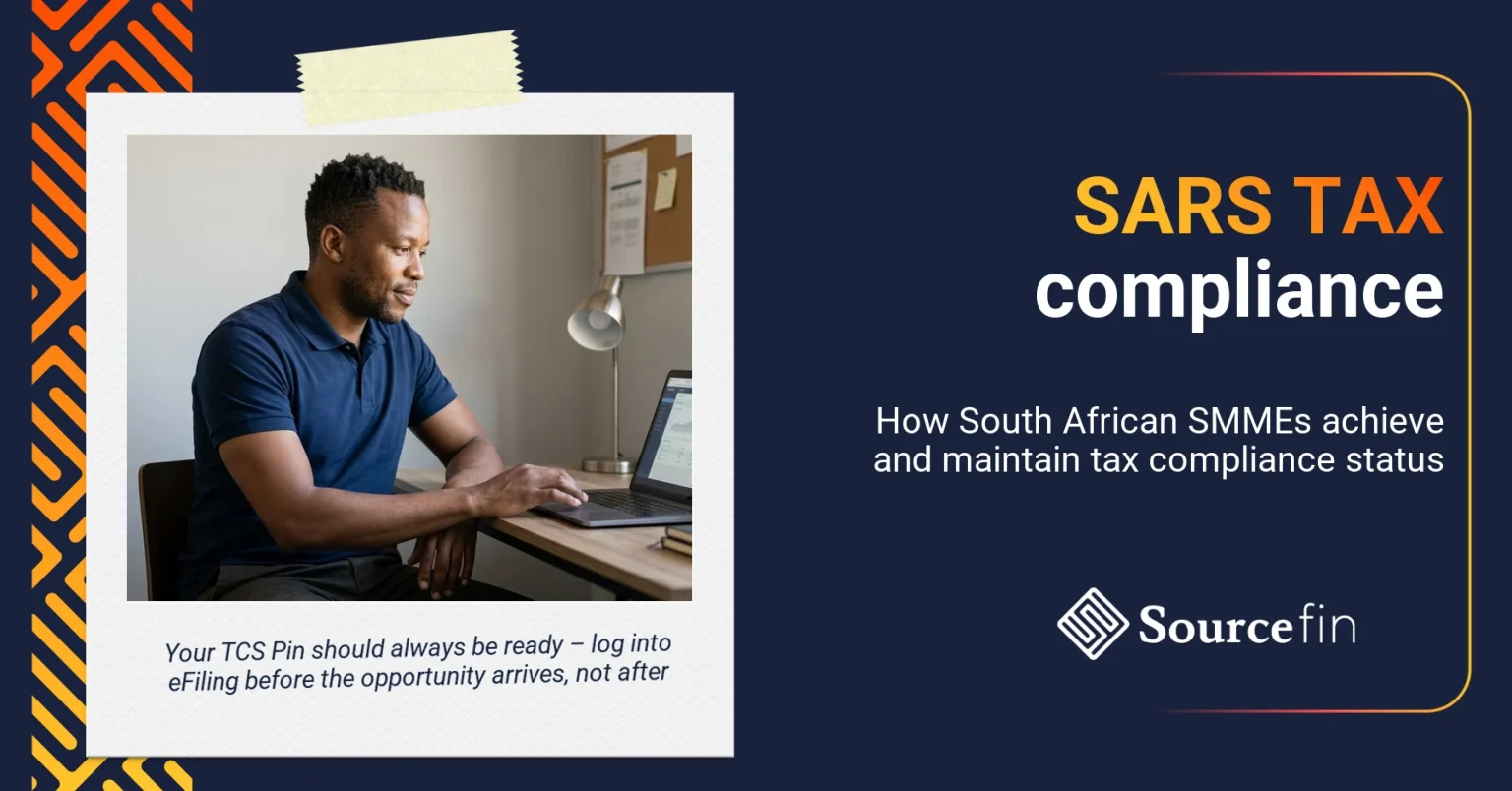 South African SMME business owner checking SARS tax compliance status on eFiling