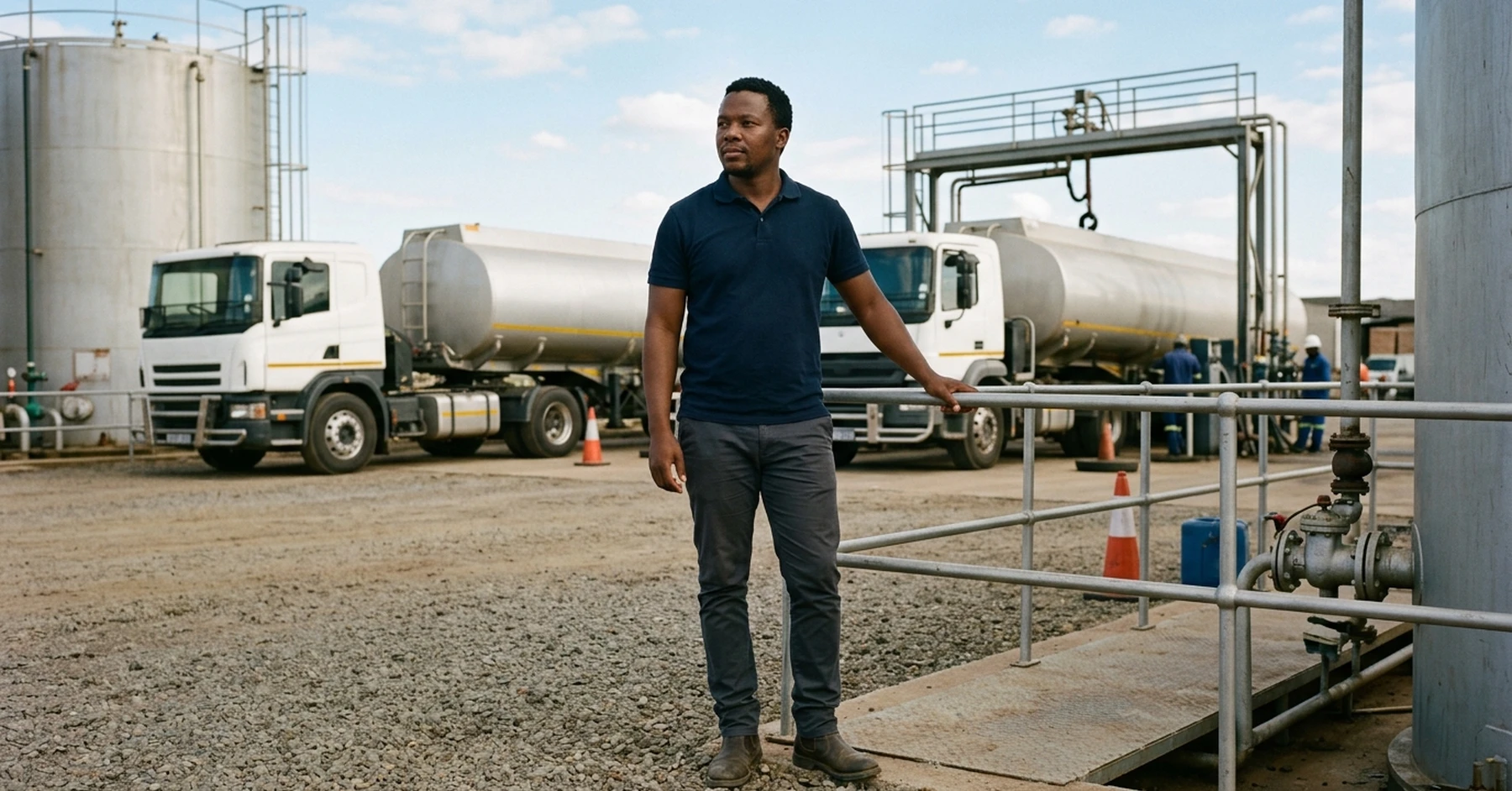 South African fuel supply business owner at his depot representing purchase order funding fuel tenders South Africa