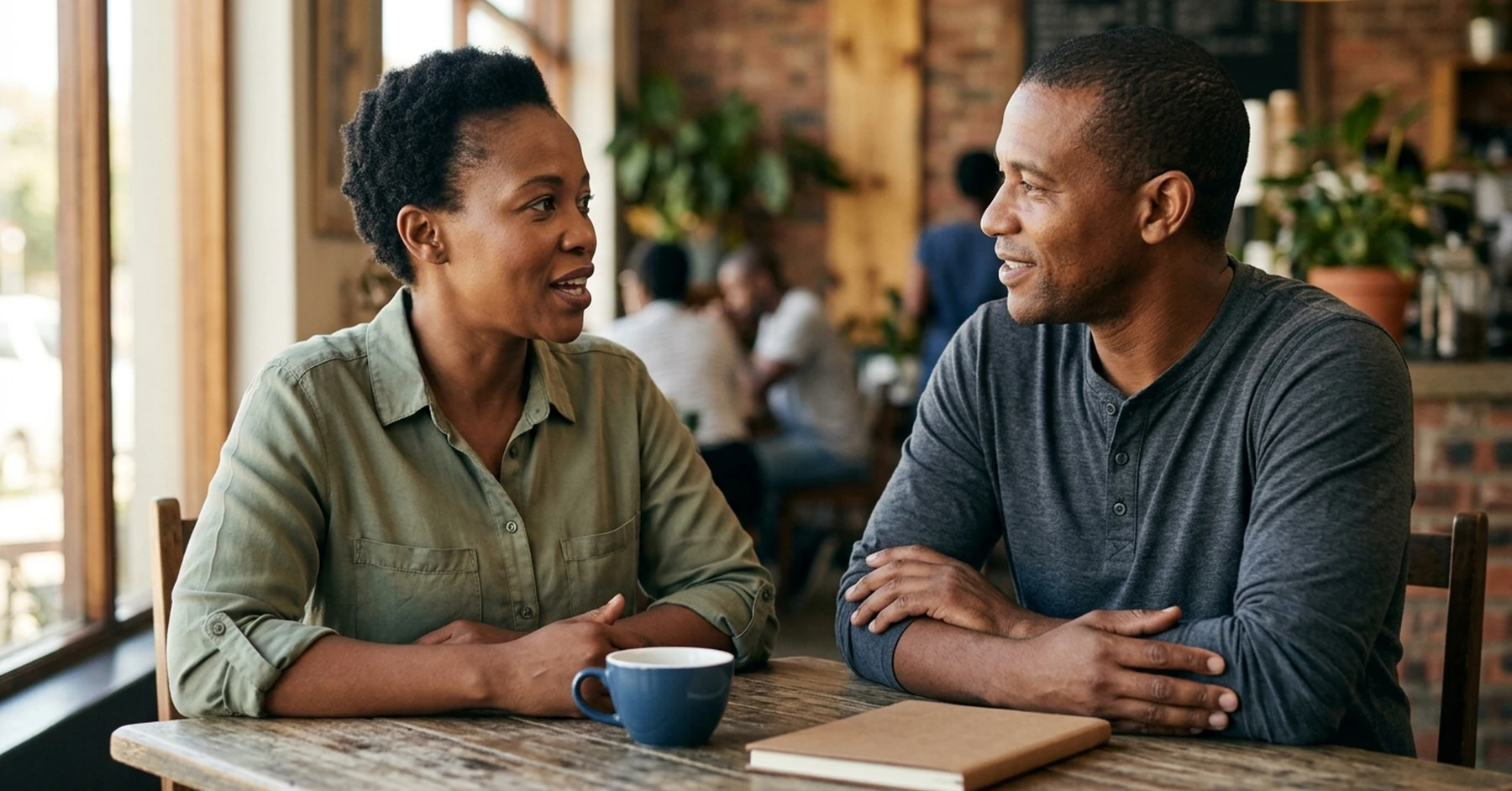South African SMME owner reviewing a successful tender bid with a Sourcefin partner over coffee