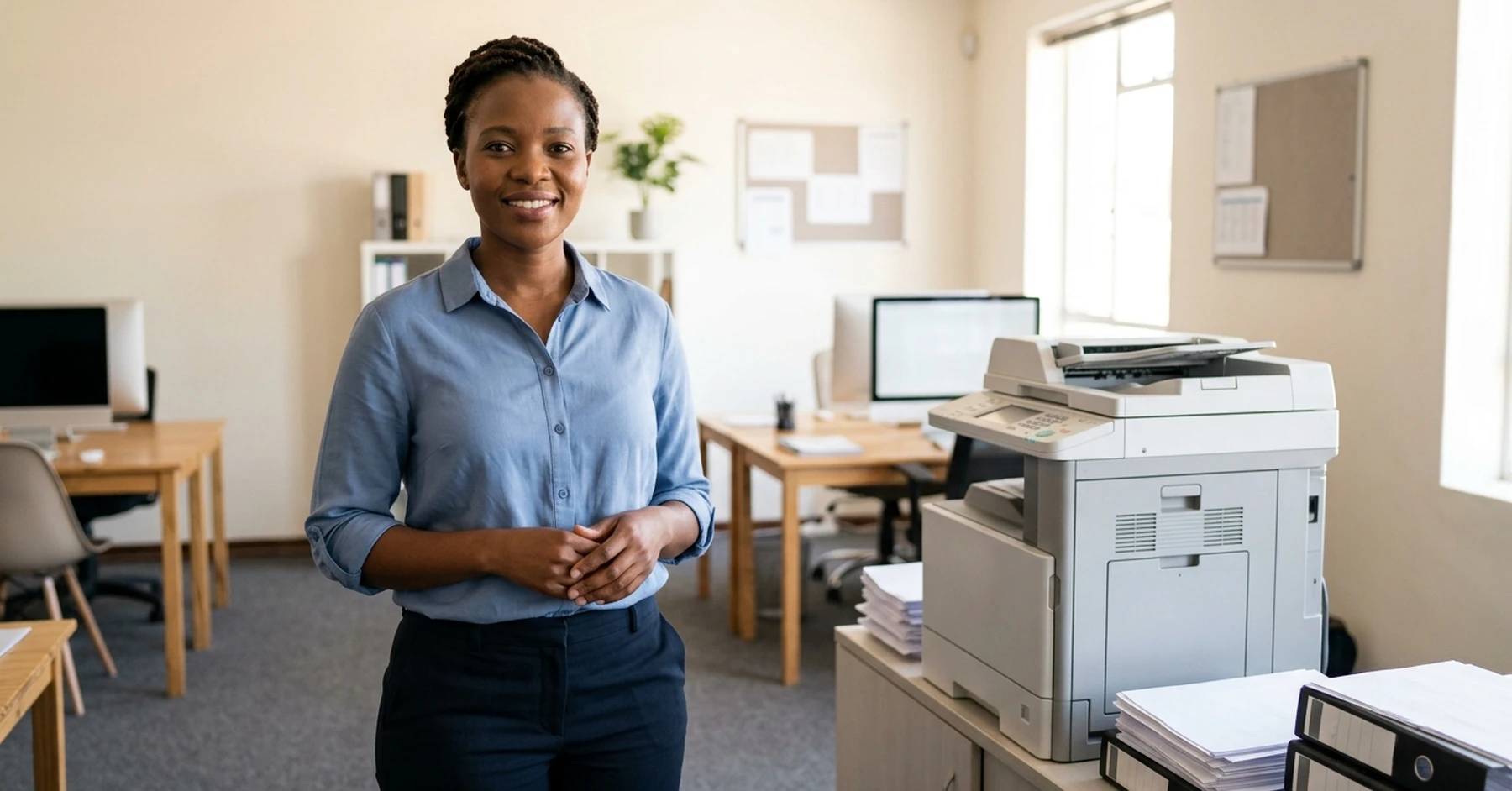 South African SMME managed print supplier in office environment representing printer fleet government tender commodities