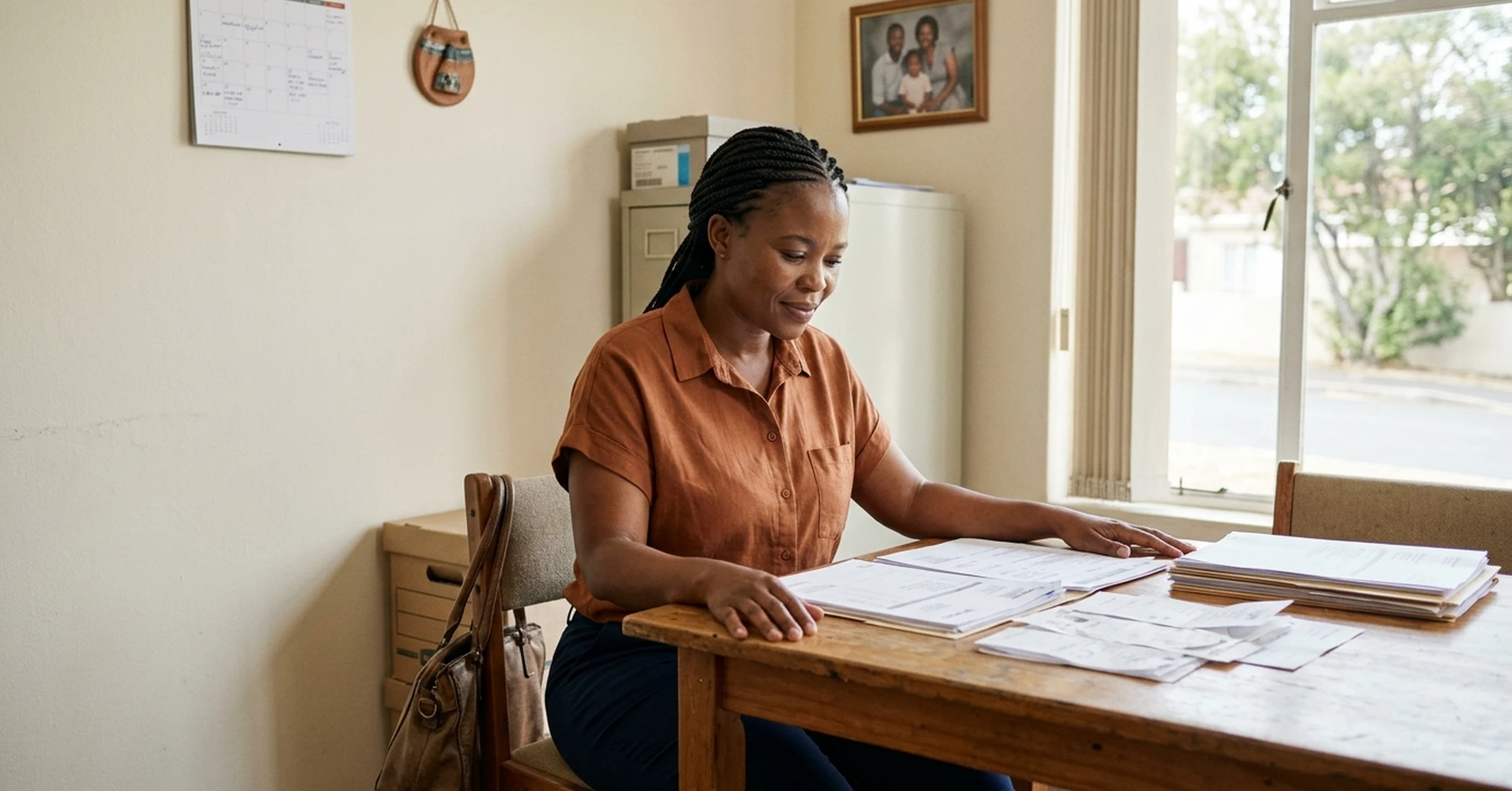 South African female SMME owner reviewing financial documents to prepare for SONA 2026 funding applications