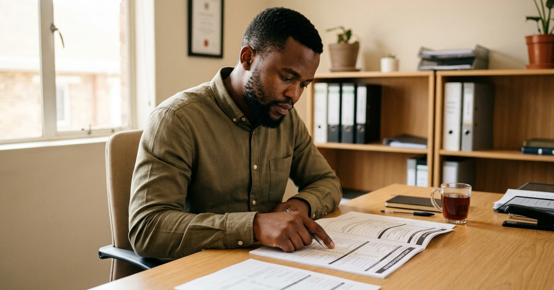 Construction Fund South Africa application being prepared by South African emerging contractor at office desk