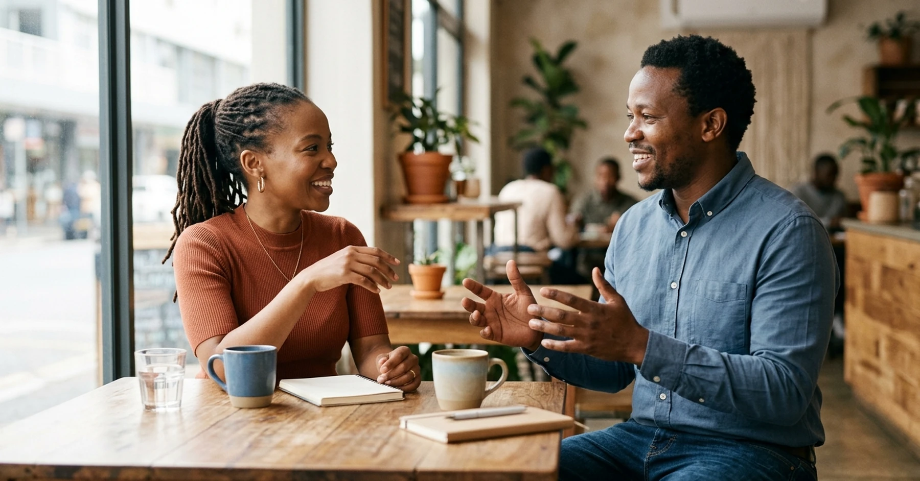 South African SMME owner and Sourcefin representative in working conversation